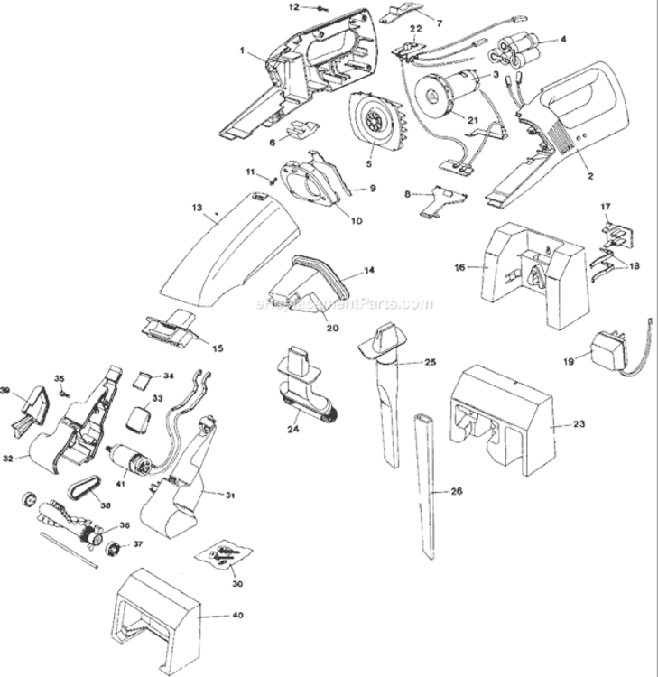 Page A Diagram and Parts List for DB5400 Type 1 Black and Decker Upright Vacuum